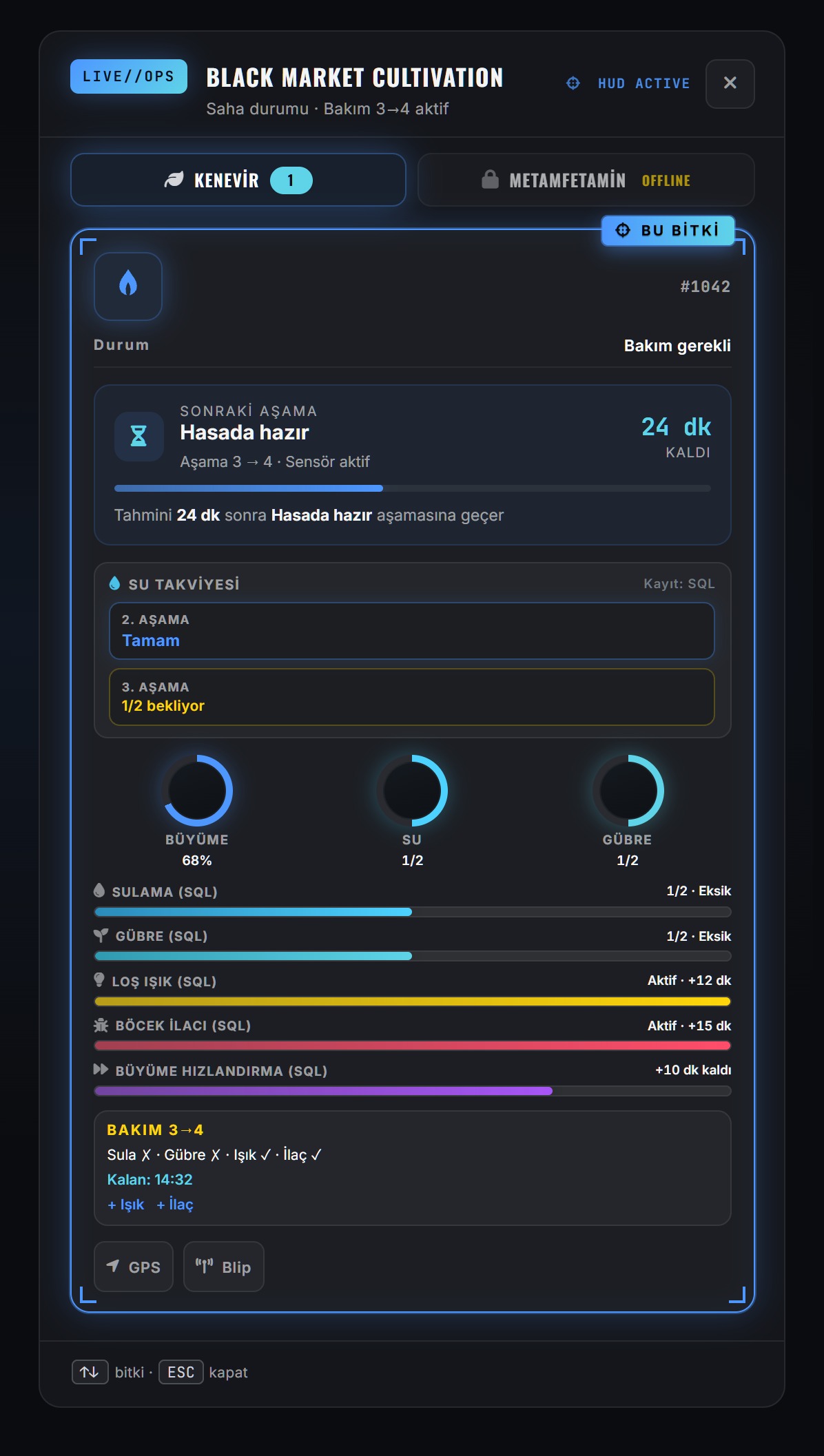 Farm HUD — bitki takip paneli