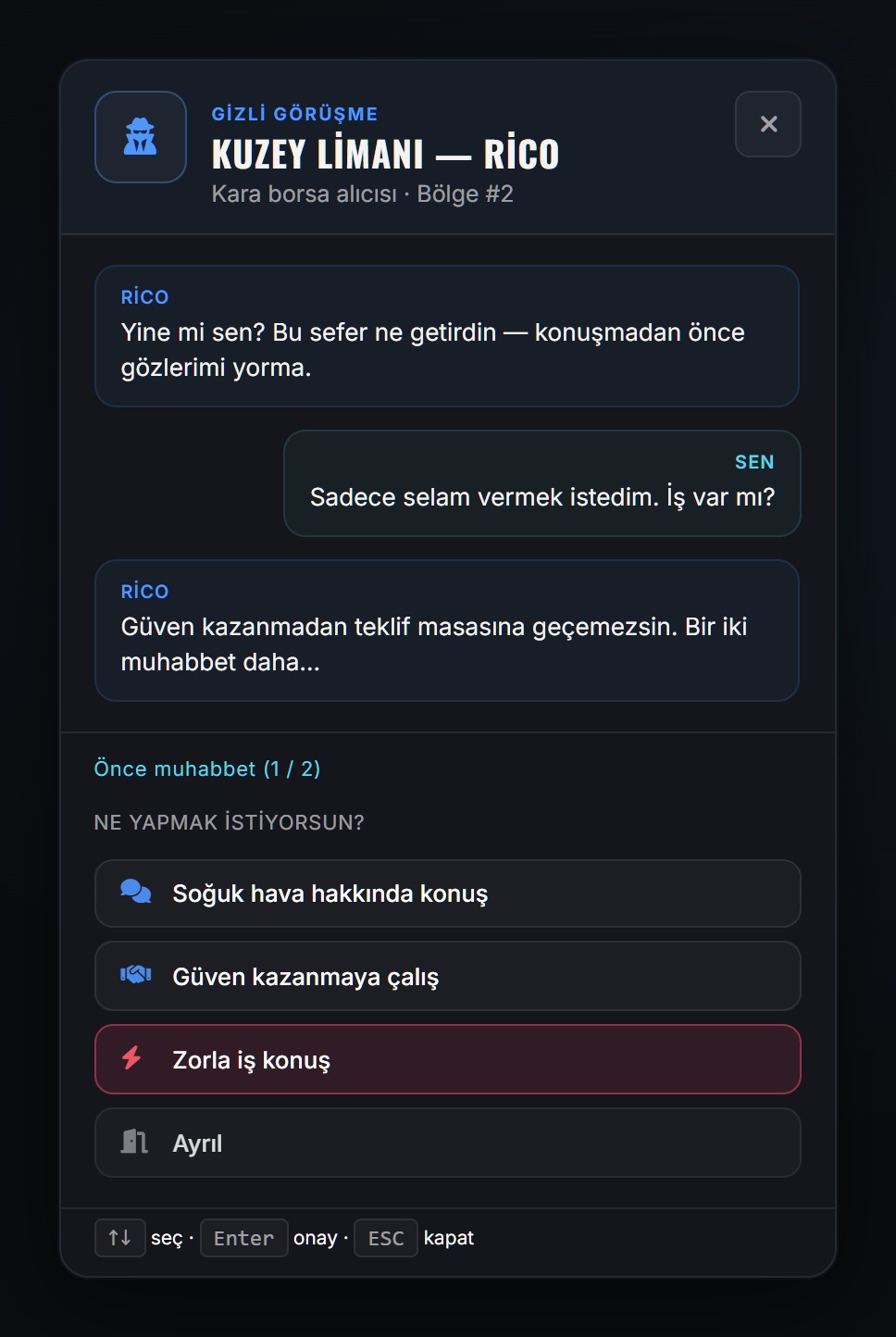 Alıcı NPC diyalog